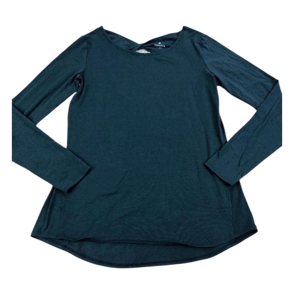 Athleta Open Back Long Sleeve Top M Green Yoga Gym Workout Athleisure - Picture 3 of 7